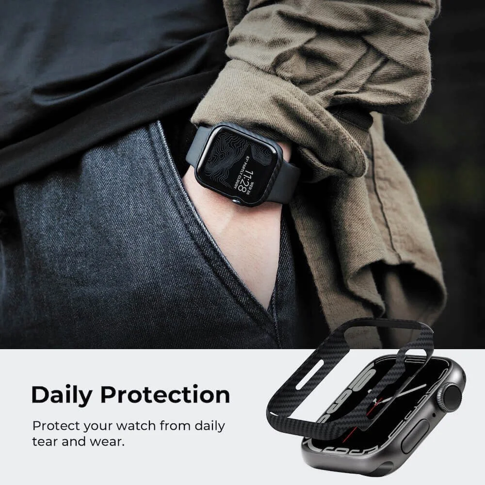 PITAKA Air Case - Apple Watch 7 / 8 / 9 45MM Hoesje - 600D Ultra Dun Zwart afbeelding 3