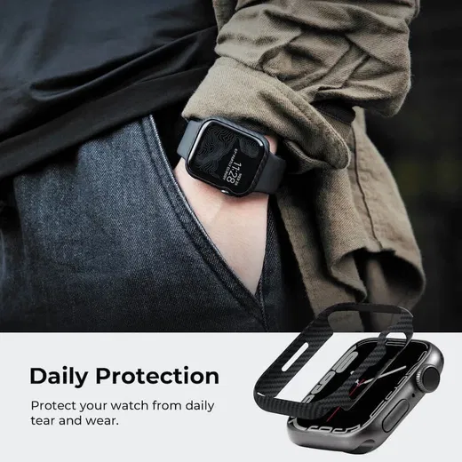 PITAKA Air Case - Apple Watch 7 / 8 / 9 45MM Hoesje - 600D Ultra Dun Zwart afbeelding 3