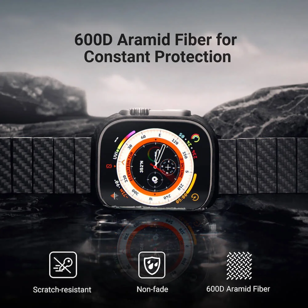 PITAKA Air Case - Apple Watch Ultra 3/2/1 Hoesje - Aramide Ultra Dun - Zwart afbeelding 3