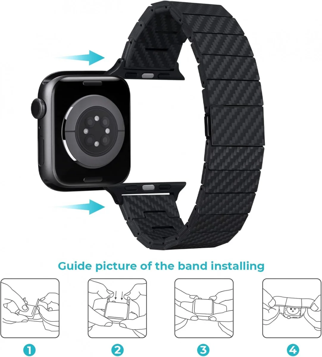 PITAKA Apple Watch 1-10/SE/Ultra Bandje - 49/46/45/44/42MM - Zwart afbeelding 4