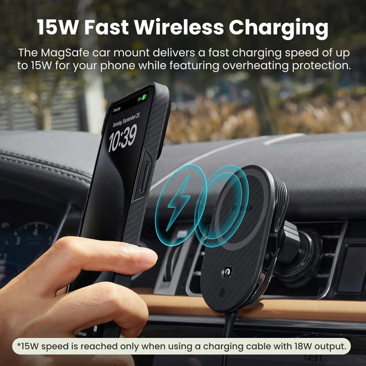 PITAKA MagEZ Car Mount Pro 2 (15W) MagSafe Telefoonhouder Auto Zwart afbeelding 3