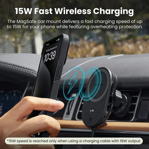 PITAKA MagEZ Car Mount Pro 2 (15W) MagSafe Telefoonhouder Auto Zwart afbeelding 3