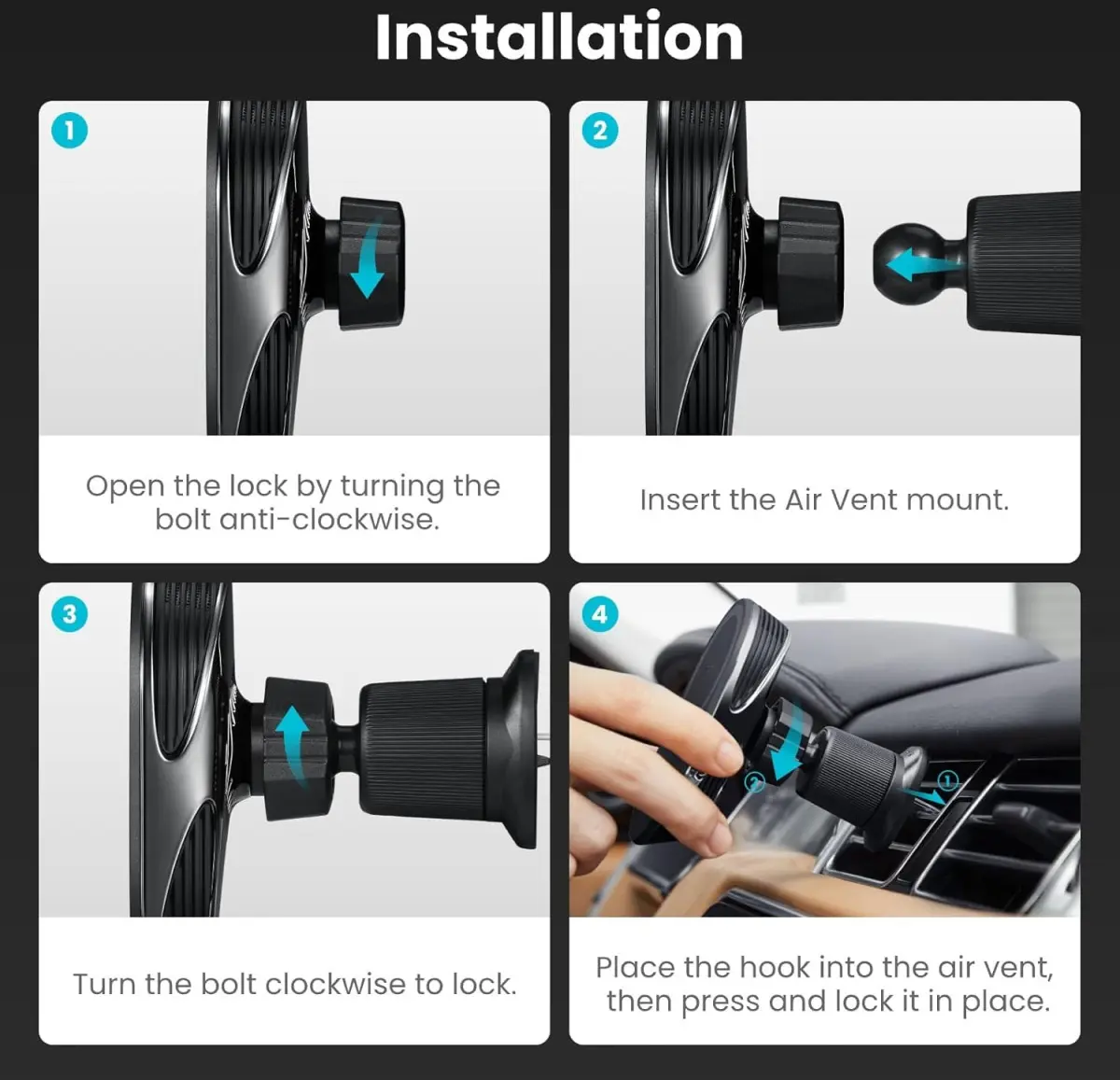 PITAKA MagEZ Car Mount Pro 2 (15W) MagSafe Telefoonhouder Auto Zwart afbeelding 9