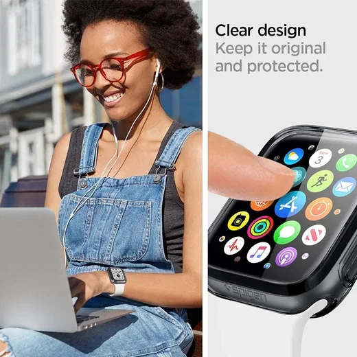 Spigen Ultra Hybrid - Apple Watch 44MM Case - Full Screen Protect - Clear Zwart afbeelding 7