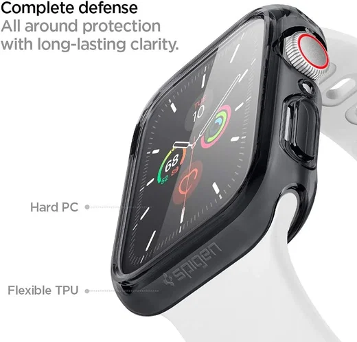 Spigen Ultra Hybrid - Apple Watch 44MM Case - Full Screen Protect - Clear Zwart afbeelding 5