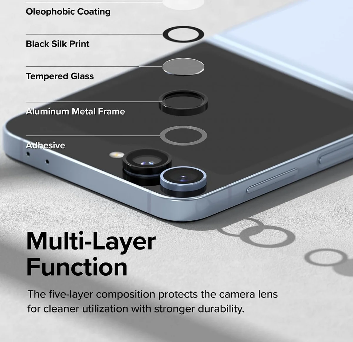Ringke Frame Glass Samsung Galaxy Z Flip 6 Camera Protector Zwart 2-Pack afbeelding 2