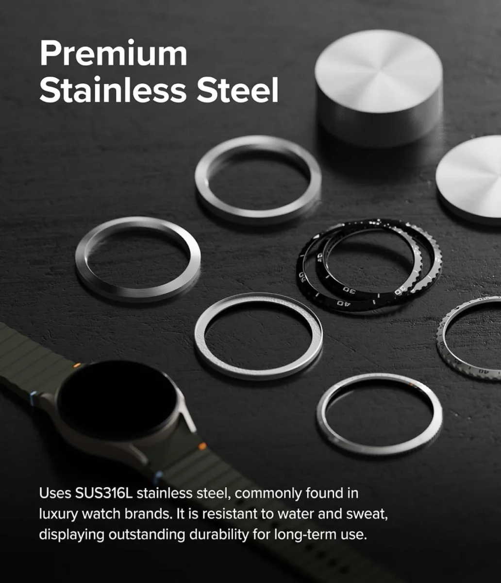 Ringke - Samsung Galaxy Watch 7 44MM - Bezel Styling Zwart + Tempered Glass afbeelding 5