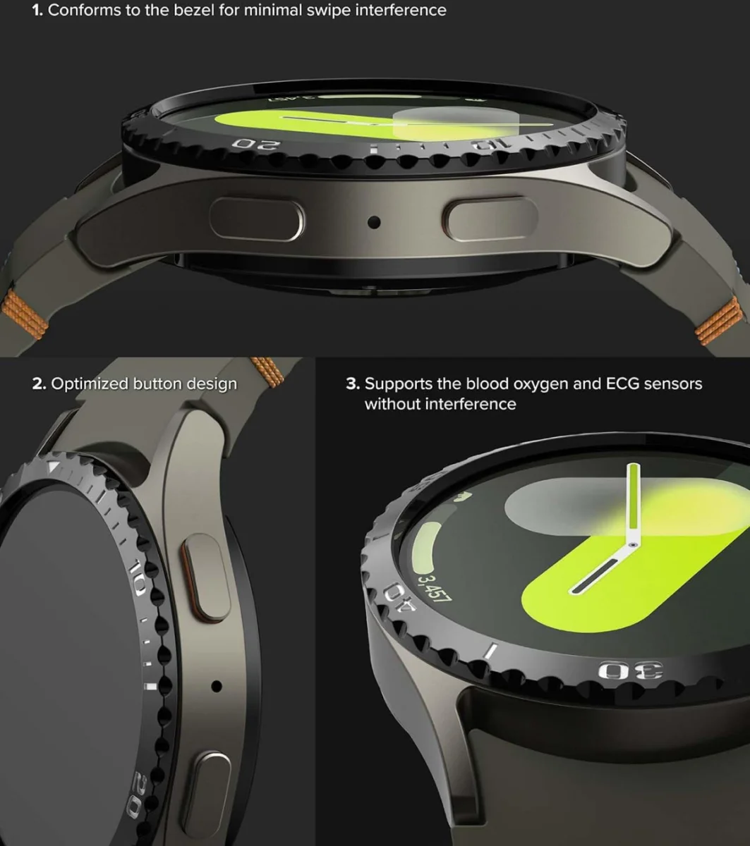 Ringke - Samsung Galaxy Watch 7 44MM - Bezel Styling Zwart + Tempered Glass afbeelding 9
