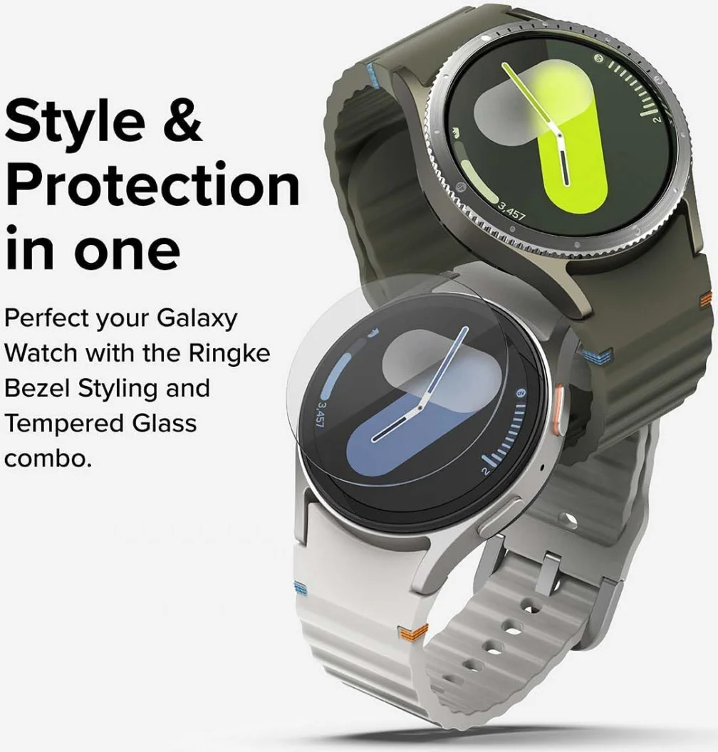 Ringke - Samsung Galaxy Watch 7 44MM - Bezel Styling Silver + Tempered Glass afbeelding 8