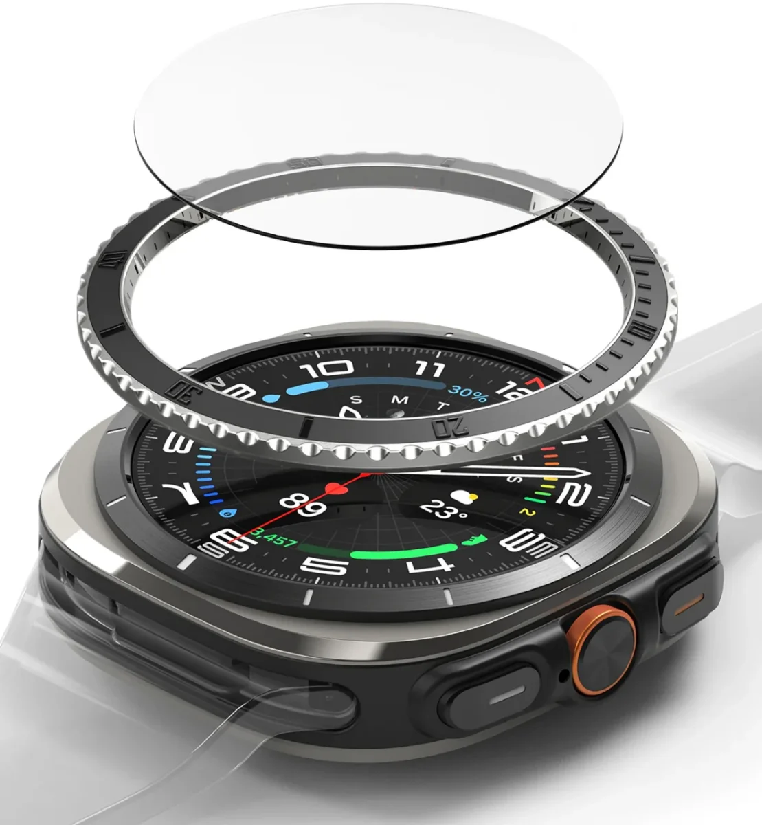 Ringke - Samsung Galaxy Watch Ultra - Bezel Premium 96 + Tempered Glass - Zwart afbeelding 1