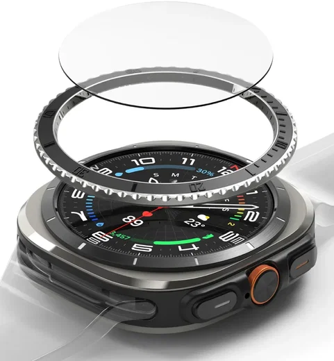 Ringke - Samsung Galaxy Watch Ultra - Bezel Premium 96 + Tempered Glass - Zwart afbeelding 1