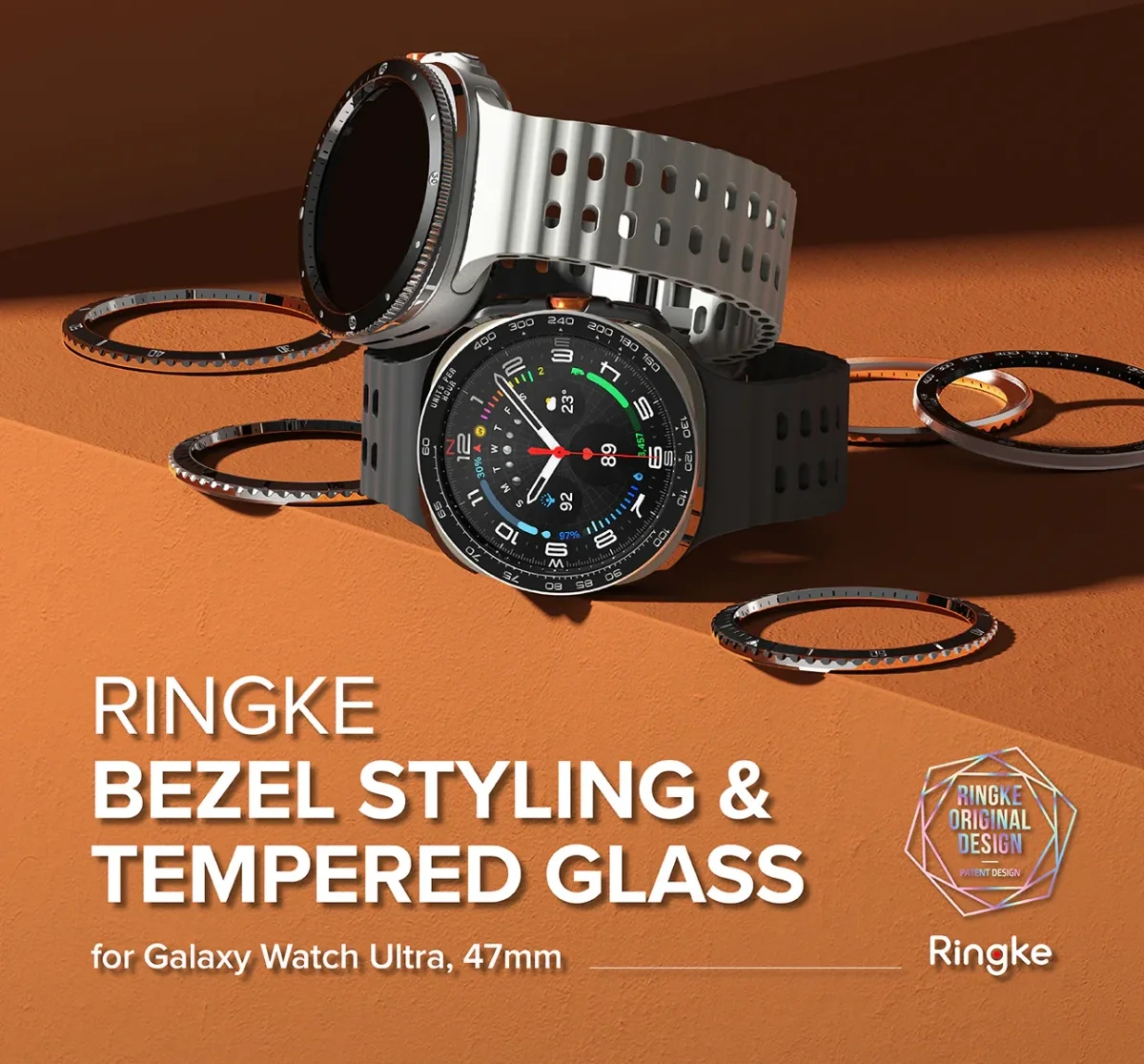Ringke - Samsung Galaxy Watch Ultra - Bezel Premium 96 + Tempered Glass - Zwart afbeelding 15