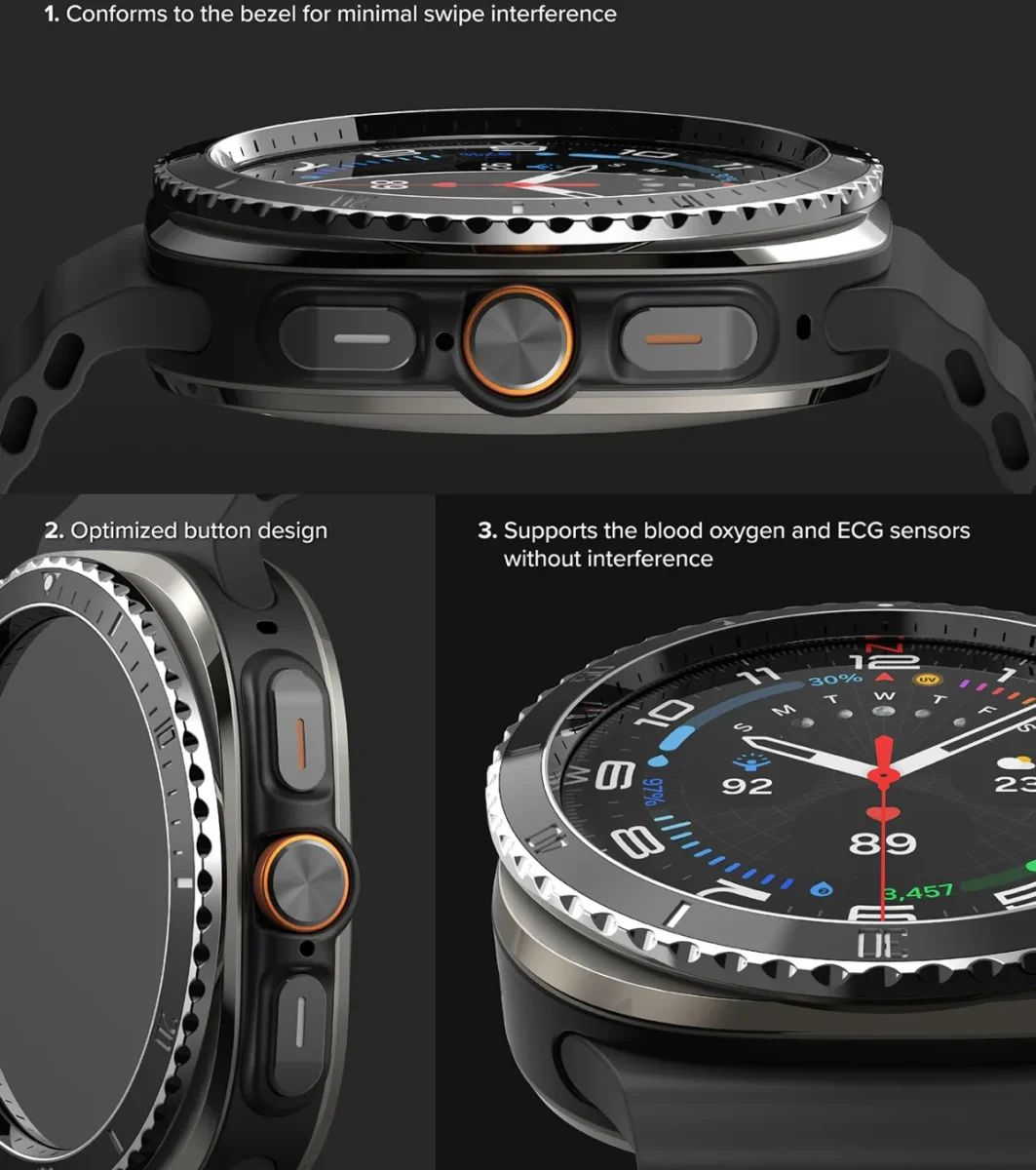 Ringke - Samsung Galaxy Watch Ultra - Bezel Premium 96 + Tempered Glass - Zwart afbeelding 9