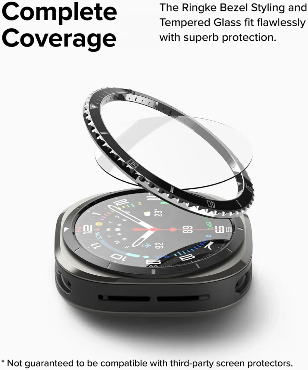 Ringke - Samsung Galaxy Watch Ultra - Bezel Premium 99 + Tempered Glass - Zwart afbeelding 4