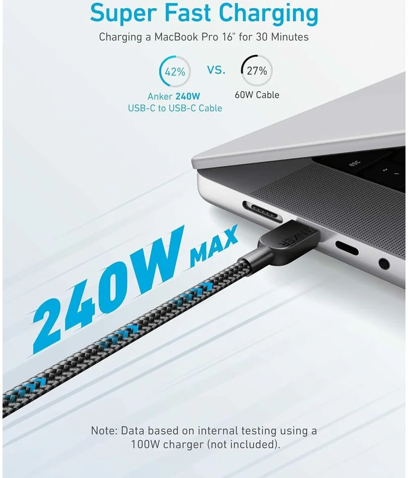 Anker Gevlochten (240W) USB-C naar USB-C Kabel Fast Charge 1.8M Zwart afbeelding 2