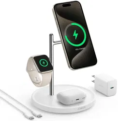 Anker MagGo Qi2 (15W) Draadloze MagSafe Oplader iPhone/AirPods (Pro)/Watch Wit afbeelding