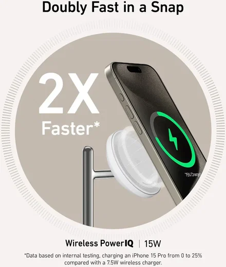 Anker MagGo Qi2 (15W) Draadloze MagSafe Oplader iPhone/AirPods (Pro)/Watch Wit afbeelding 4