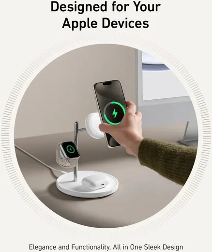 Anker MagGo Qi2 (15W) Draadloze MagSafe Oplader iPhone/AirPods (Pro)/Watch Wit afbeelding 6
