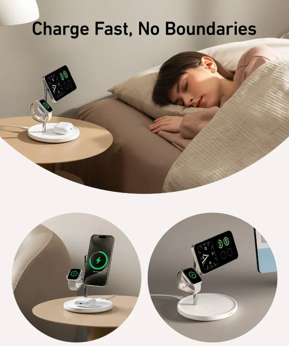 Anker MagGo Qi2 (15W) Draadloze MagSafe Oplader iPhone/AirPods (Pro)/Watch Wit afbeelding 7