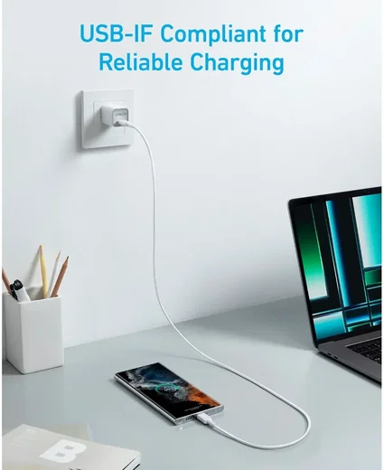 Anker 322 (60W) Gevlochten USB-C naar USB-C Kabel 0.9M Wit afbeelding 4