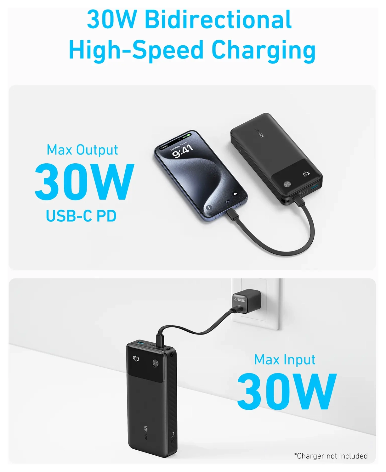 Anker (30W) 20.000 mAh Powerbank USB-A/USB-C Power Delivery Zwart afbeelding 4