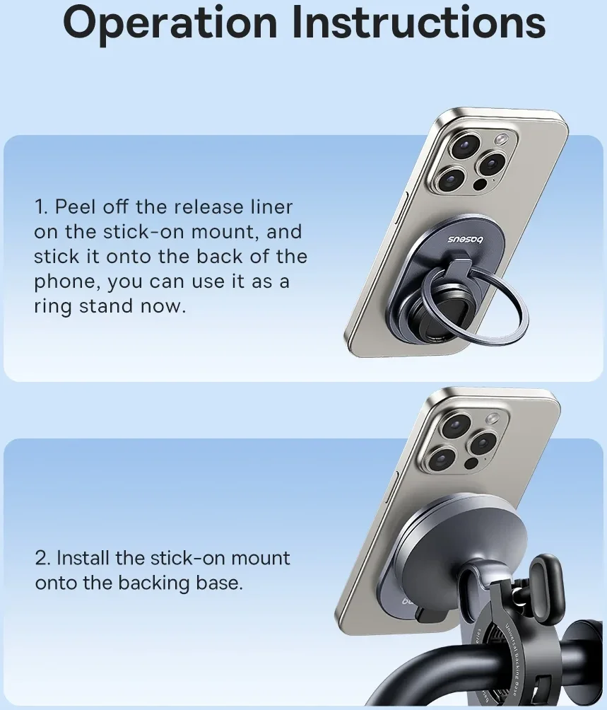 Baseus PrimeTrip Telefoonhouder Fiets Stick-on met Kickstand Ring Type Zwart afbeelding 13