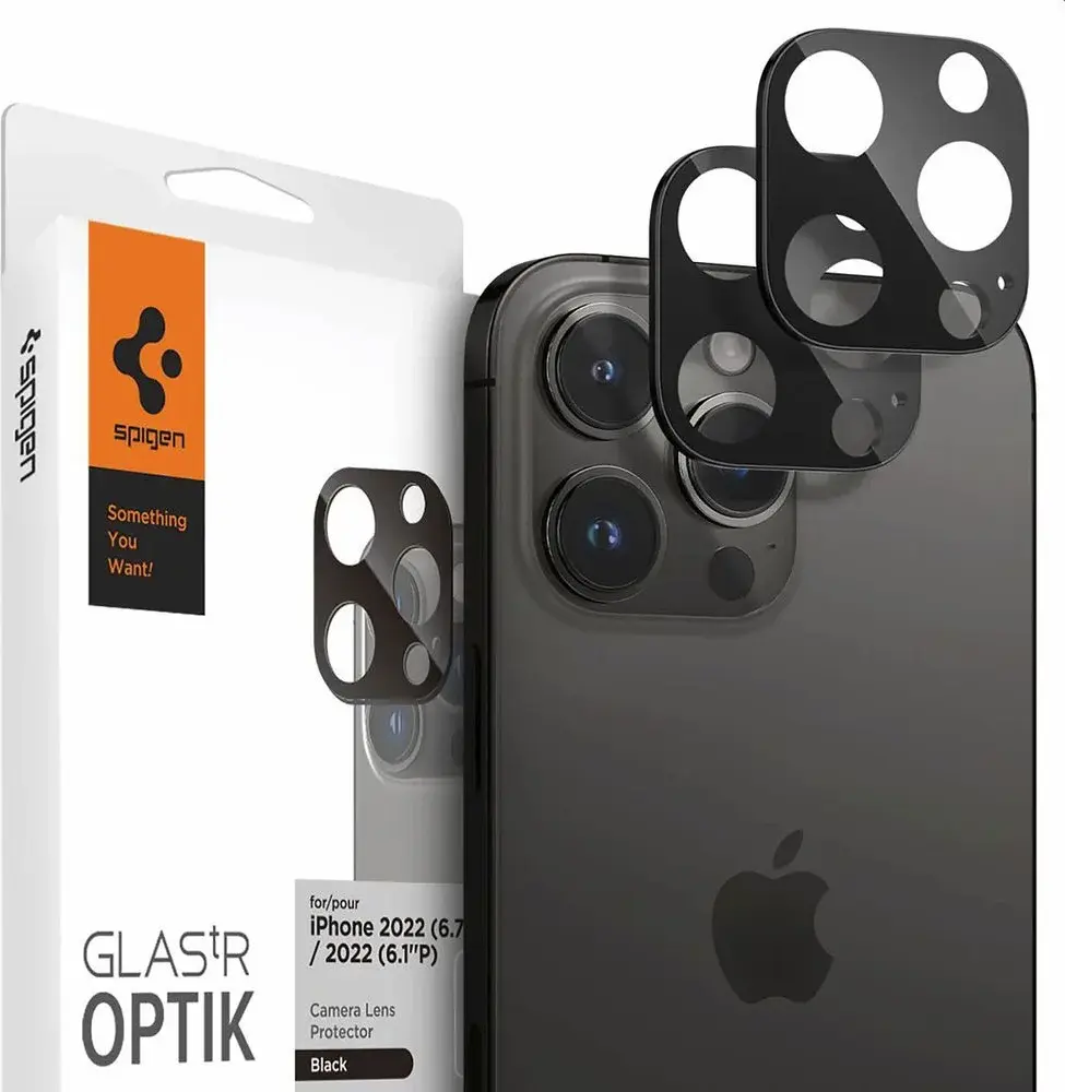 Spigen Optik iPhone 15 Pro (Max) / 14 Pro (Max) Camera Protector Zwart 2-Pack afbeelding 1