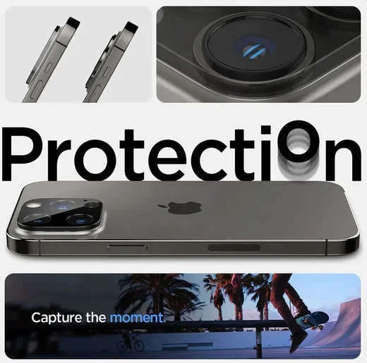 Spigen Optik iPhone 15 Pro (Max) / 14 Pro (Max) Camera Protector Zwart 2-Pack afbeelding 5