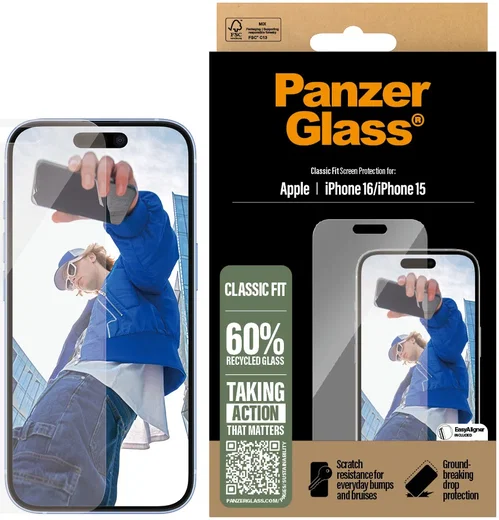 PanzerGlass Classic Fit Apple iPhone 16 / 15 Screen Protector Tempered Glass afbeelding 1