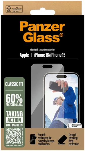 PanzerGlass Classic Fit Apple iPhone 16 / 15 Screen Protector Tempered Glass afbeelding 4