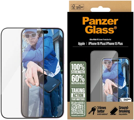 PanzerGlass Ultra-Wide iPhone 16 Plus / 15 Plus Screen Protector Tempered Glass afbeelding 1