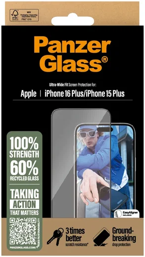 PanzerGlass Ultra-Wide iPhone 16 Plus / 15 Plus Screen Protector Tempered Glass afbeelding 4