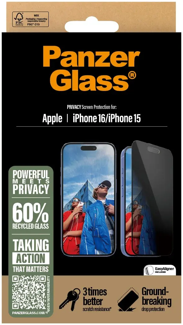 PanzerGlass Ultra-Wide Apple iPhone 16 Screen Protector Privacy Glass afbeelding 4