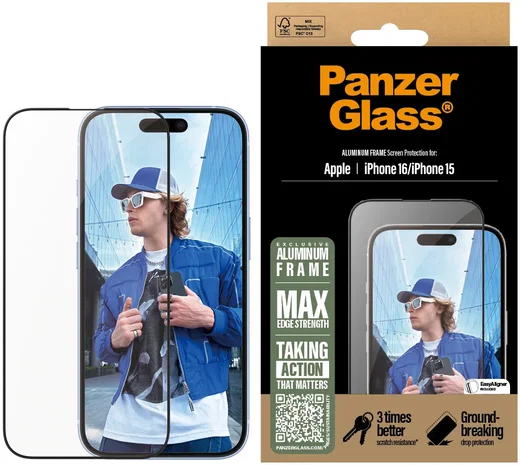PanzerGlass Aluminium Frame Ultra-Wide Fit iPhone 16 / 15 Screen Protector afbeelding 1