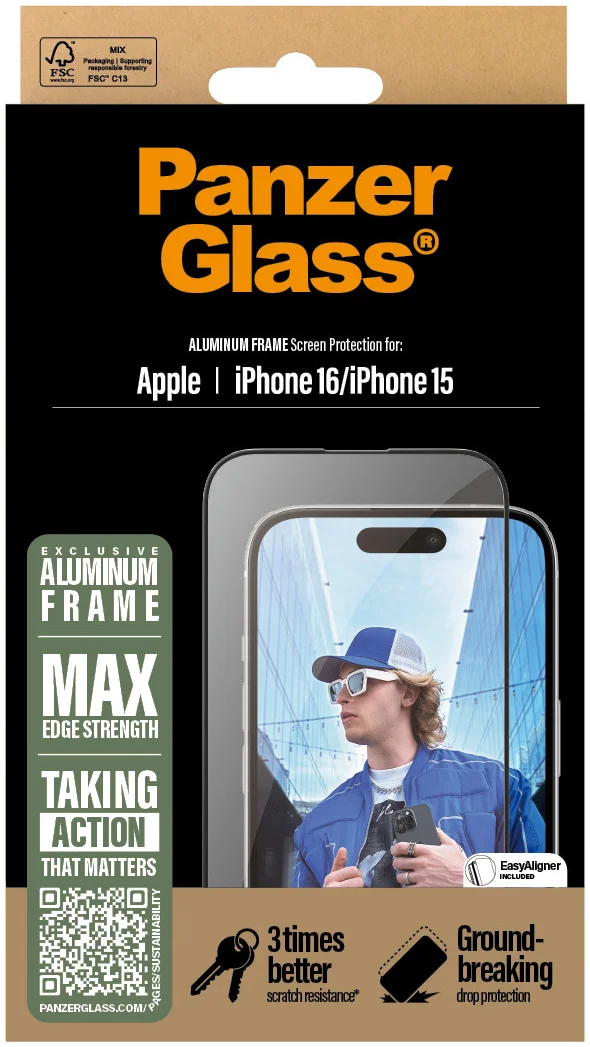PanzerGlass Aluminium Frame Ultra-Wide Fit iPhone 16 / 15 Screen Protector afbeelding 4