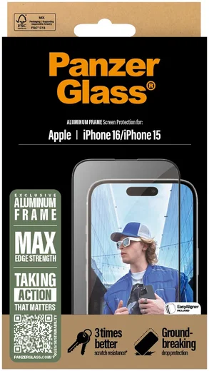 PanzerGlass Aluminium Frame Ultra-Wide Fit iPhone 16 / 15 Screen Protector afbeelding 4