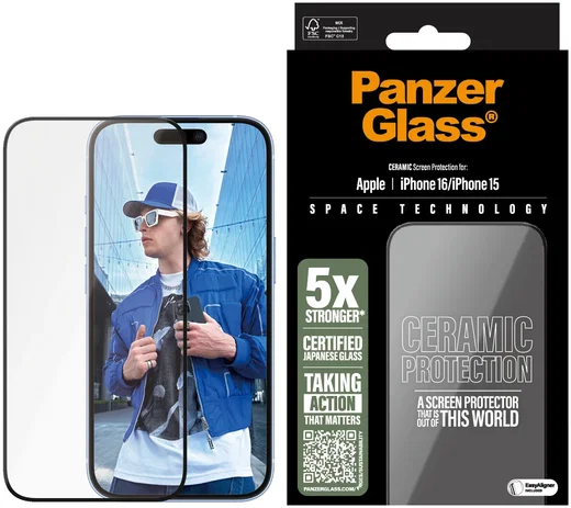 PanzerGlass Ceramic Ultra-Wide Fit Apple iPhone 16 / 15 Screen Protector afbeelding 1