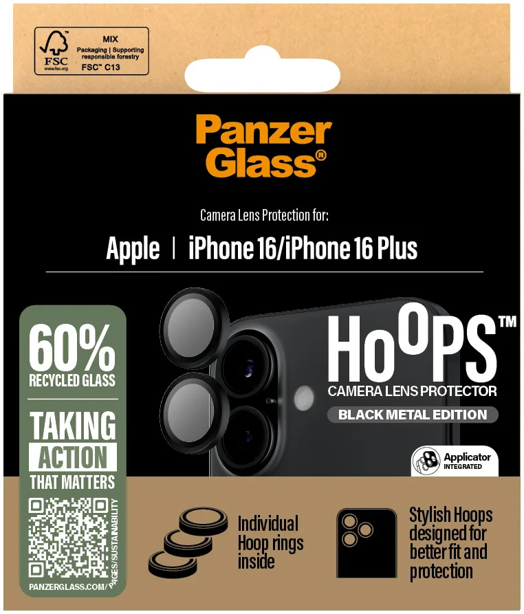 PanzerGlass Hoops Rings Apple iPhone 16 / 16 Plus Camera Lens Protector Zwart afbeelding 4