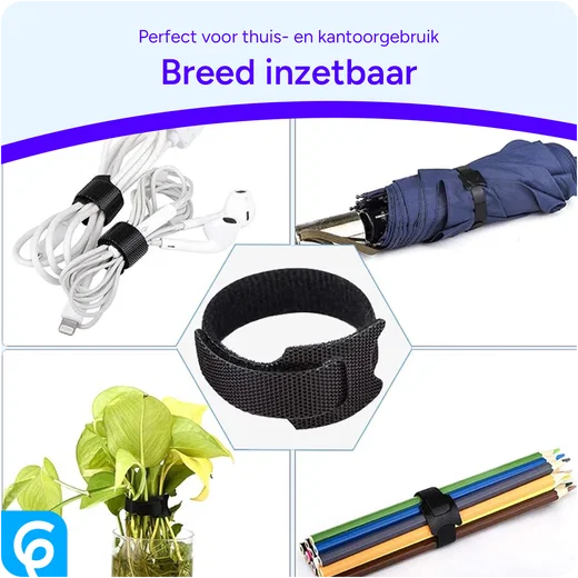10 Pack Herbruikbare Kabelbinders Klittenband Kabels Opbergen Zwart afbeelding 5