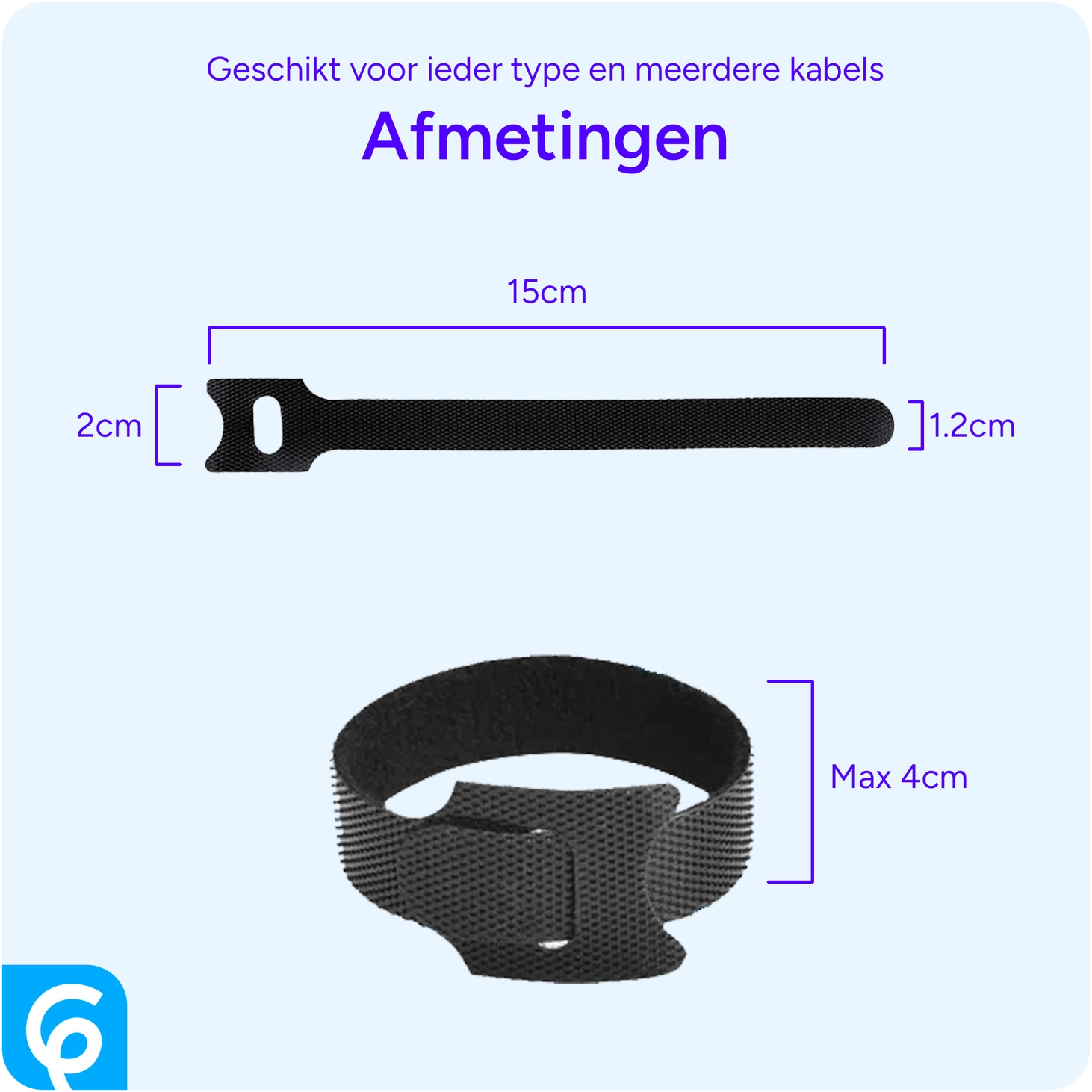 10 Pack Herbruikbare Kabelbinders Klittenband Kabels Opbergen Zwart afbeelding 7