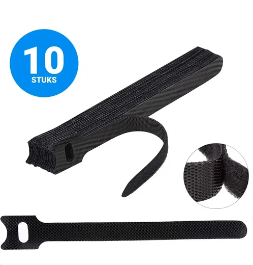 10 Pack Herbruikbare Kabelbinders Klittenband Kabels Opbergen Zwart afbeelding 1