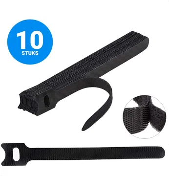10 Pack Herbruikbare Kabelbinders Klittenband Kabels Opbergen Zwart