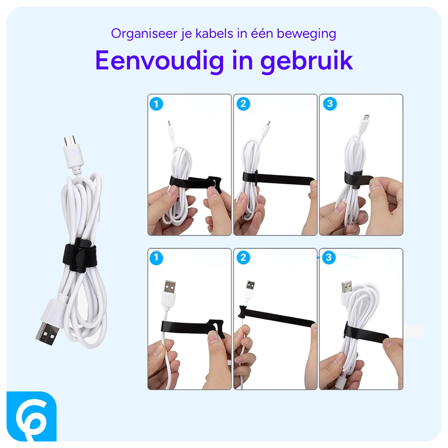 50 Pack Herbruikbare Kabelbinders Klittenband Kabels Opbergen Zwart afbeelding 4