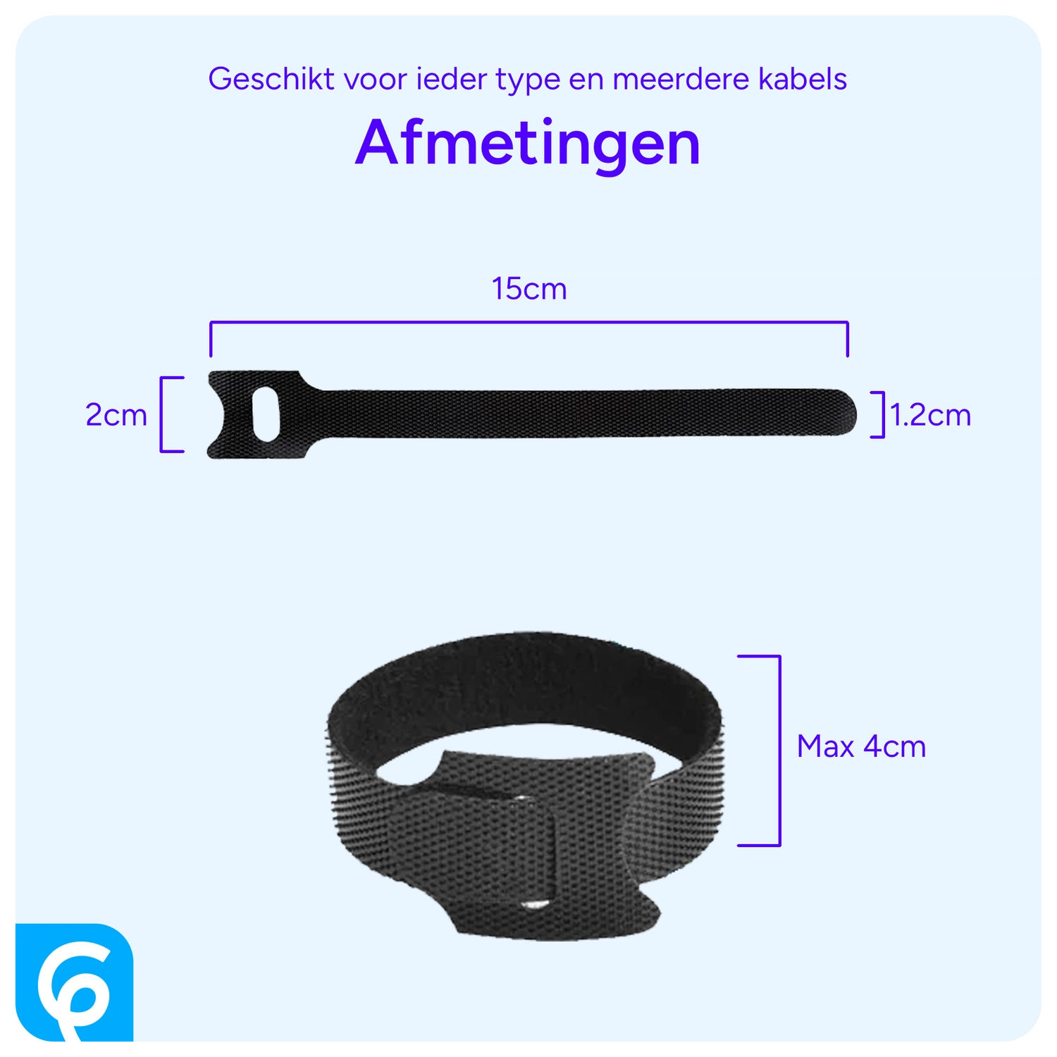 50 Pack Herbruikbare Kabelbinders Klittenband Kabels Opbergen Zwart afbeelding 5