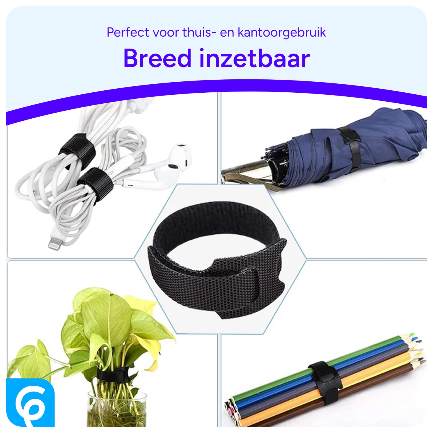 50 Pack Herbruikbare Kabelbinders Klittenband Kabels Opbergen Zwart afbeelding 6