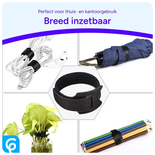 50 Pack Herbruikbare Kabelbinders Klittenband Kabels Opbergen Zwart afbeelding 6