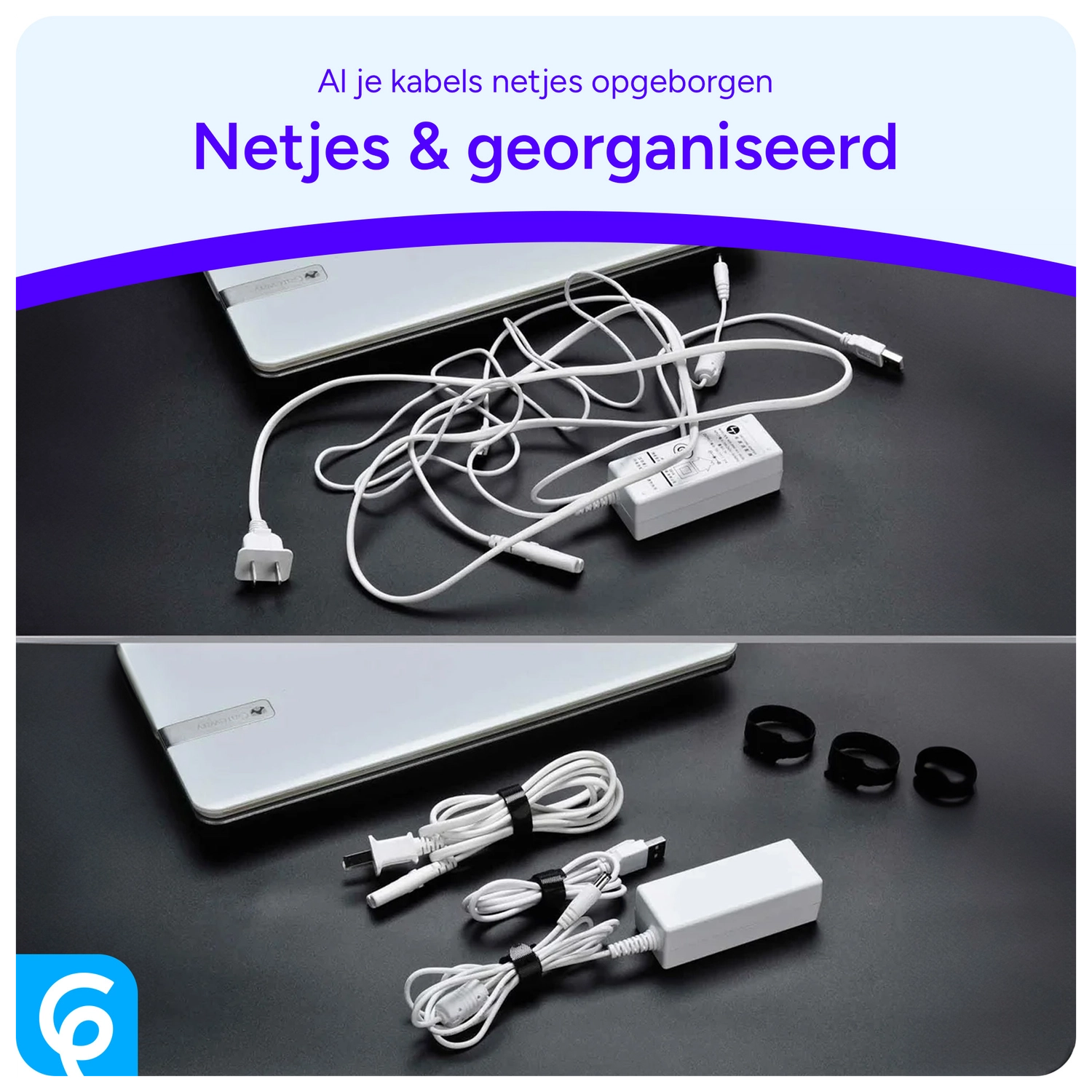 50 Pack Herbruikbare Kabelbinders Klittenband Kabels Opbergen Zwart afbeelding 3