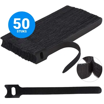50 Pack Herbruikbare Kabelbinders Klittenband Kabels Opbergen Zwart