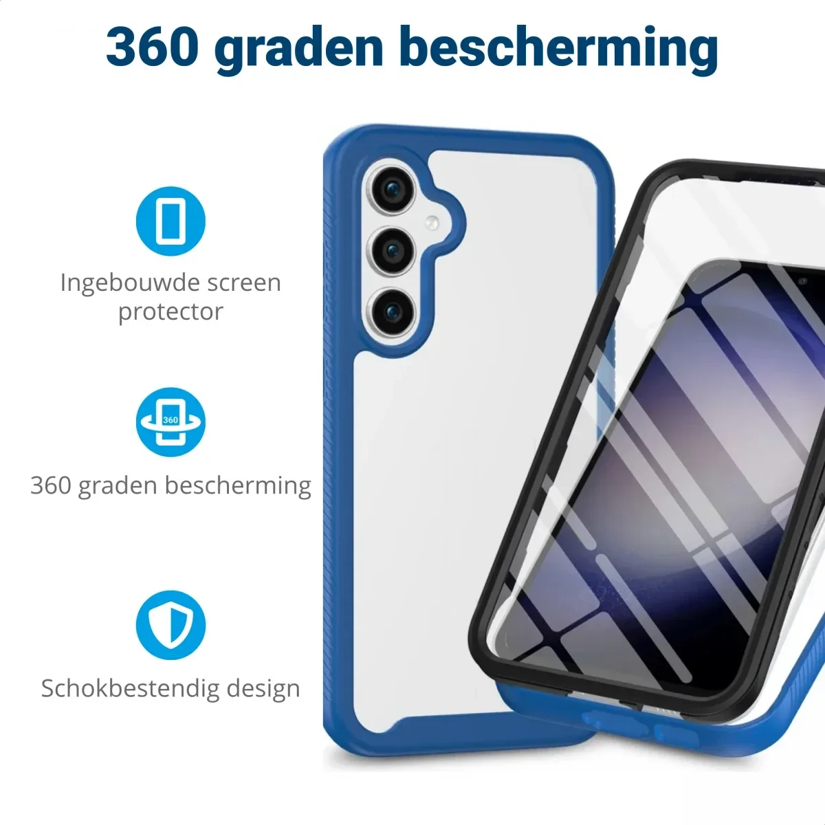 Samsung Galaxy S24 FE Hoesje Full Protect 360° Cover Hybride Blauw afbeelding 2