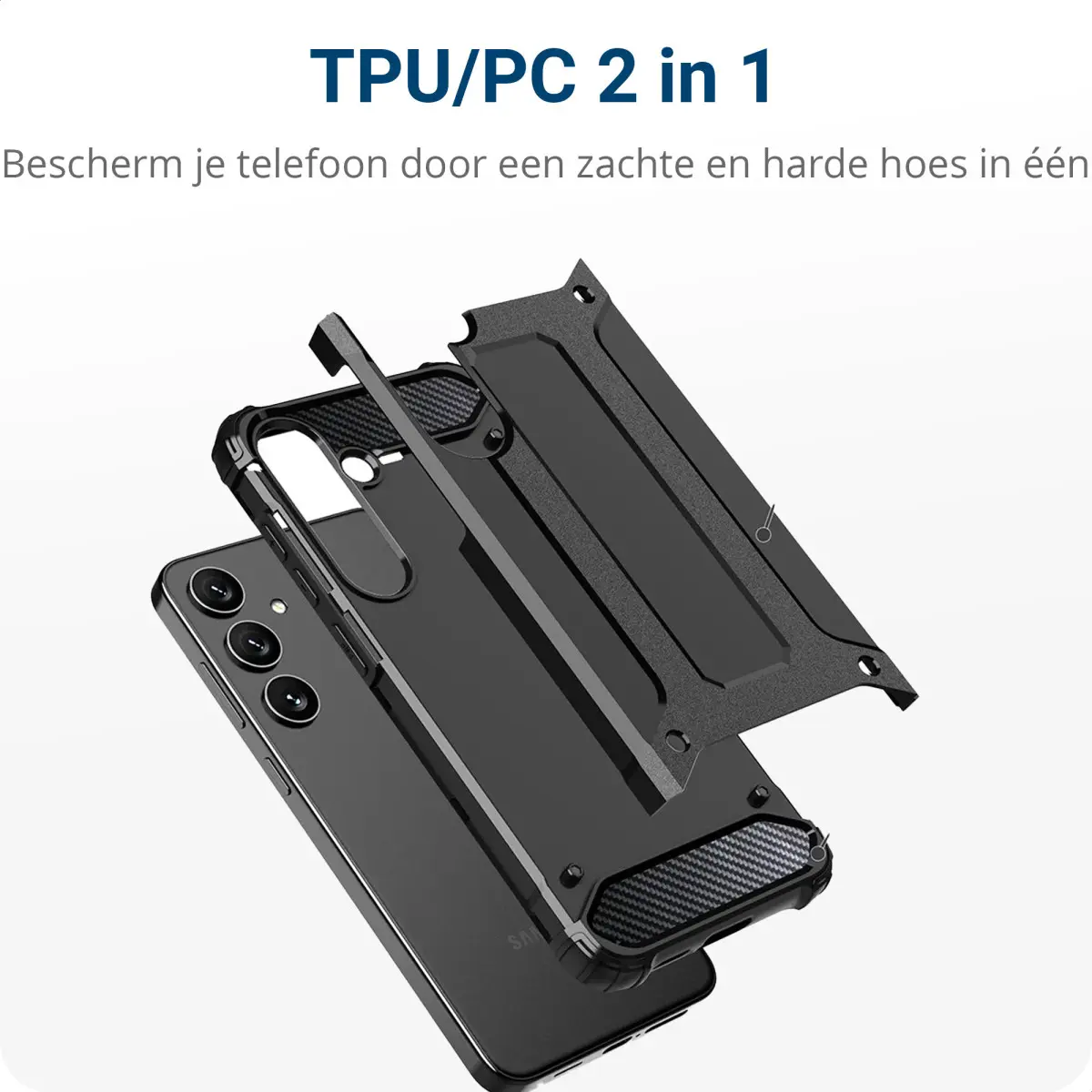 Samsung Galaxy S24 FE Hoesje Shock Proof Hybride Back Cover Zwart afbeelding 4